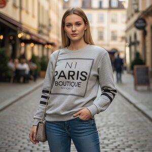 FOREVER 21 S Heathered Gray Sweatshirt Paris Boutique Graphic Perfume